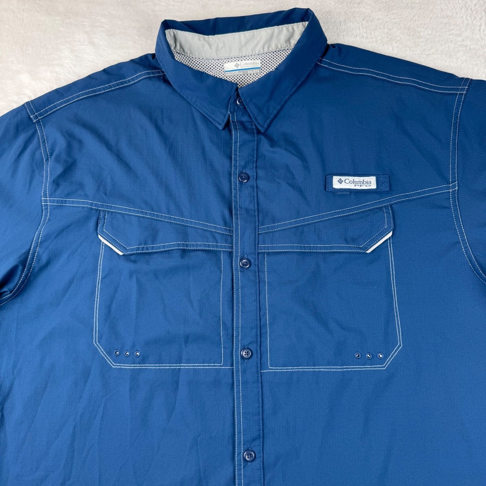 Columbia PFG Fishing Shirt Mens XXL Blue Short Sleeve Ventilated Omni-Shade - Picture 2 of 14